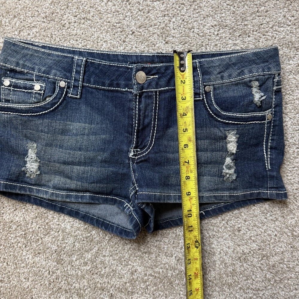 1955 Vintage Hot Pants Shorts Womens 11 Blue Denim Distressed Low Rise Casual - Picture 6 of 8